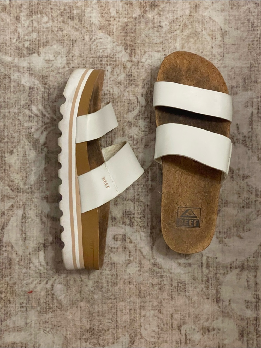 Reef White Double-Strap Cork Platform Sandals